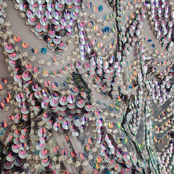 Zara Iridescent Pink & Purple Scalloped Sequin Mermaid Midi Pencil Skirt Size XS - Picture 10 of 15